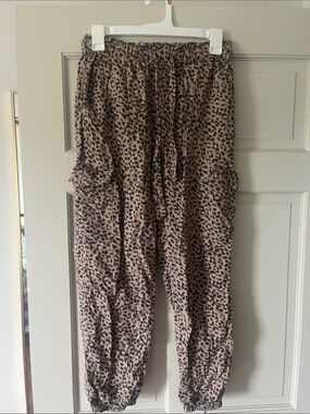 aerie Leopard Print Drawstring Joggers - Taupe & Black